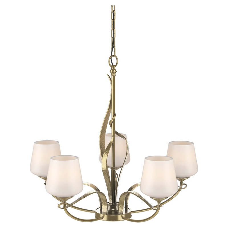 Flora 5-Arm Chandelier Modern Brass Opal Glass (GG)