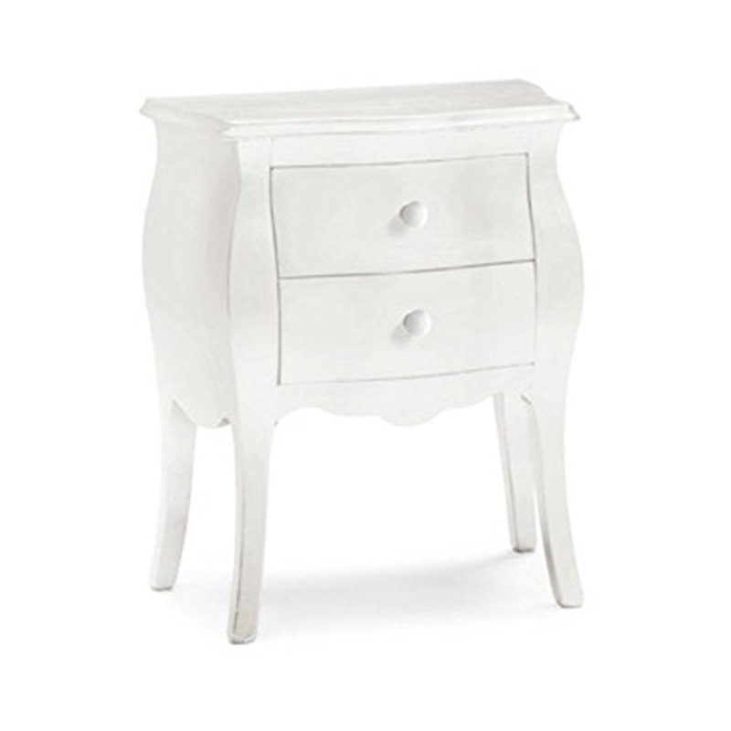 InHouse srls Comodino bombato, Arte povera, in Legno massello e MDF con rifinitura in Bianco Opaco – Mis. 49 x 29 x 61