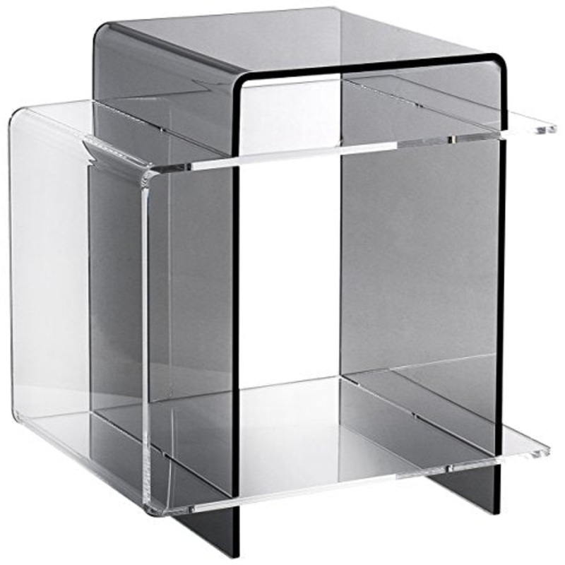 Iplex Design 70’s Comodino/Tavolino in Plexiglass, fum Trasparente/Trasparente