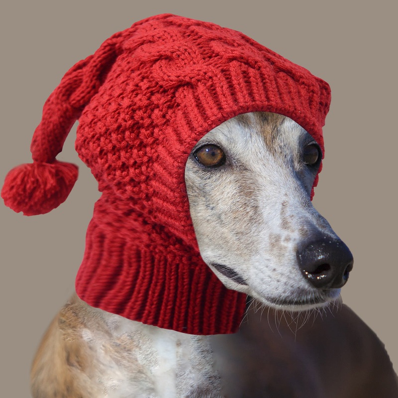 Size M Red Whimsical Knit Dog Hat with Pom-Pom – Cozy Winter Pet Beanie & Snood