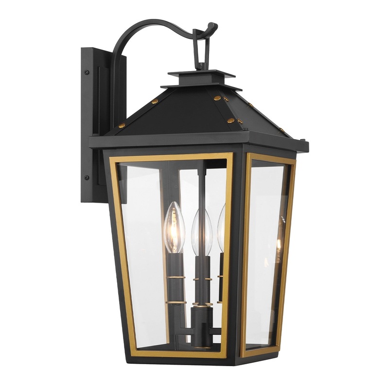 Three Light Outdoor Wall Sconce from the Hawkins Collection in Matte Black/Textured Gold Finish by Crystorama
