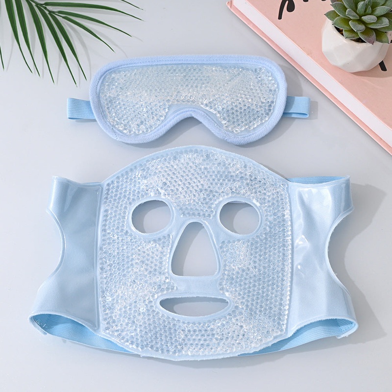 Blue Reusable Cooling Gel Bead Face Mask and Eye Mask Set – Soothing Therapy for Puffy Eyes, Headaches and Facial Relaxation