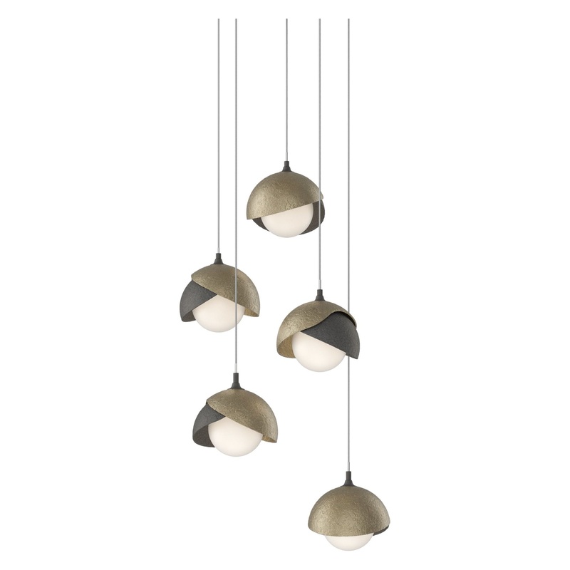 Brooklyn 5-Light Double Shade Pendant Natural Iron Soft Gold