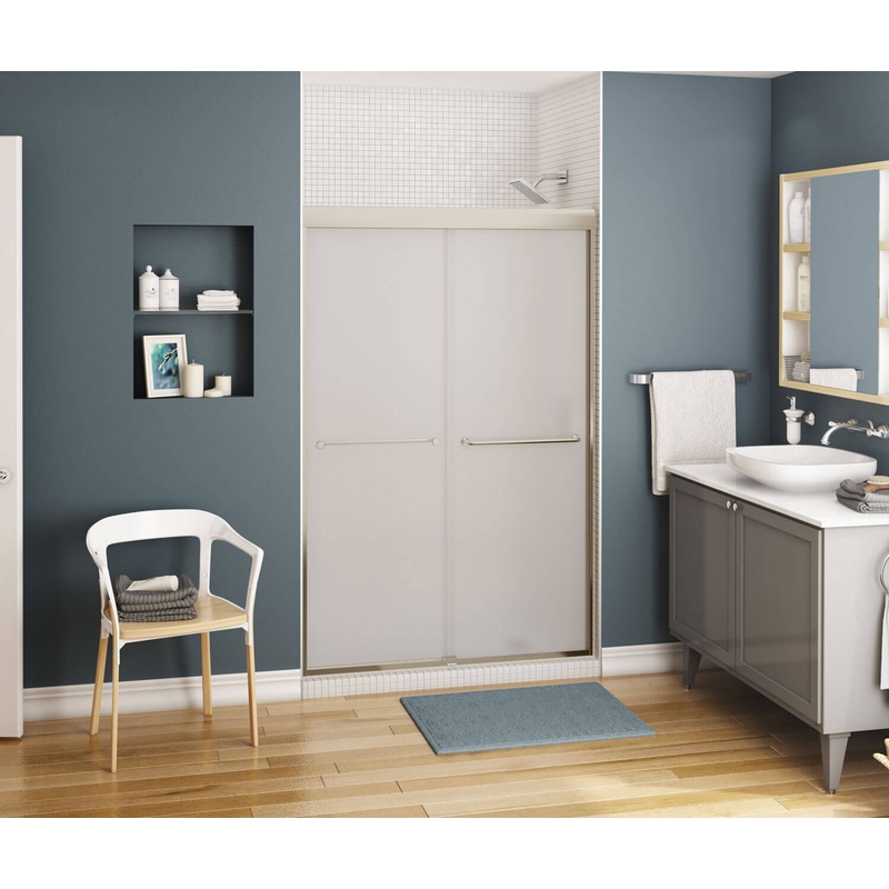 MAAX 135663-978-305-000 Aura 43-47 x 71 in. 6 mm Bypass Shower Door for Alcove Installation with Frosted glass in Brushed Nickel