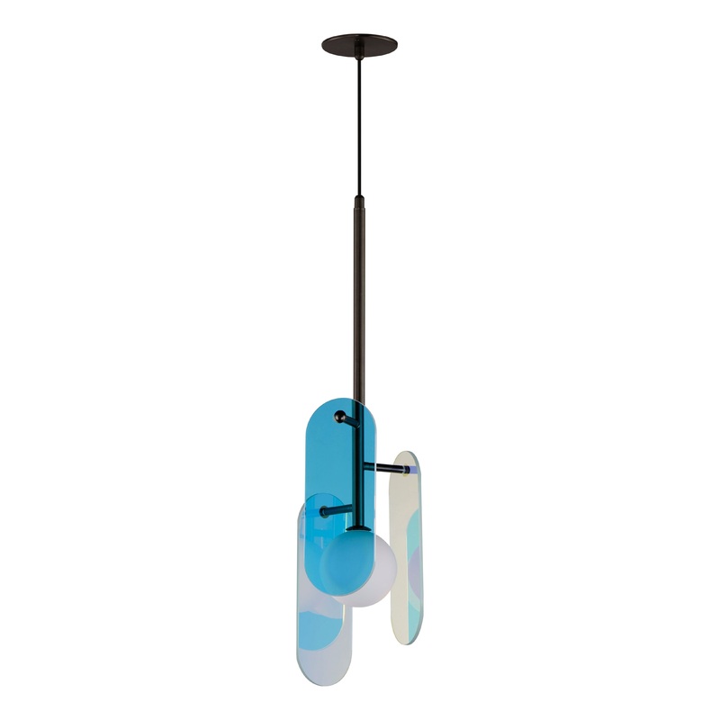 Megalith Cord Hung LED Pendant Brushed Bronze Dichroic Glass