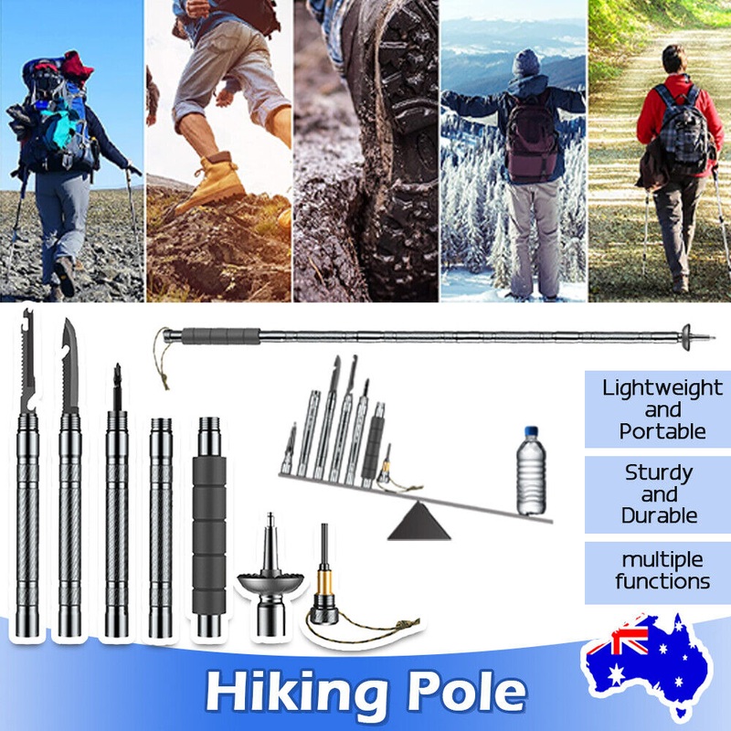 Multifunctional Hiking Trekking Poles Lightweight Collapsible Walking Stick AU