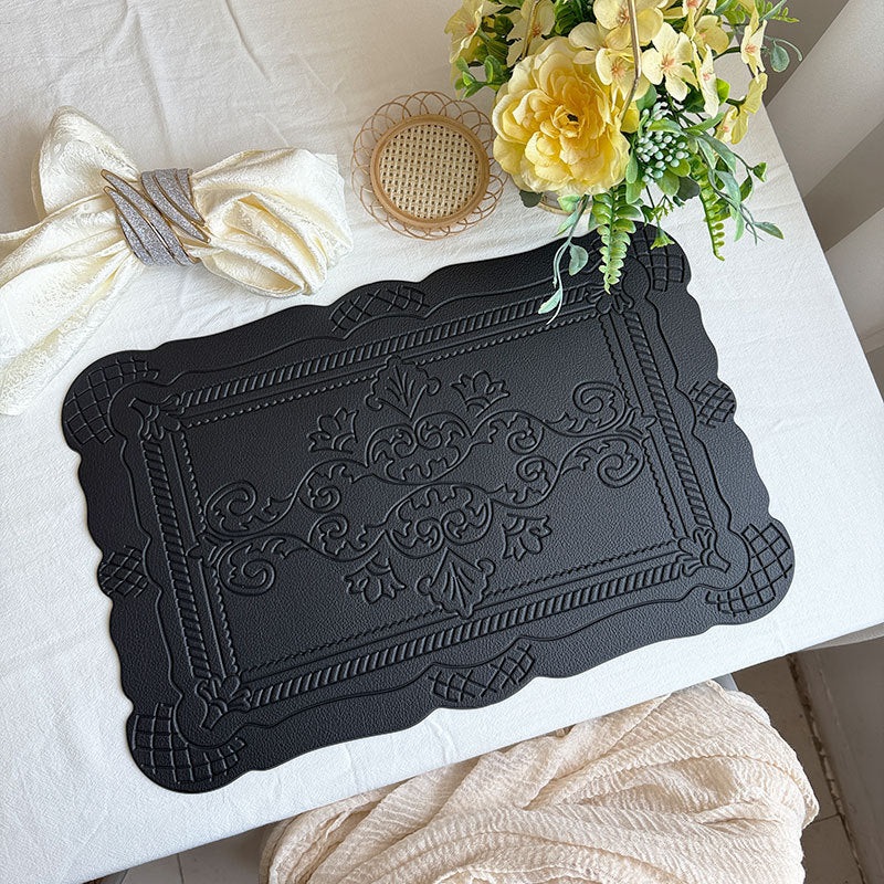 4 pcs Decorative Faux Leather Placemats – Unique Shape, Beautiful Packaging (Black)