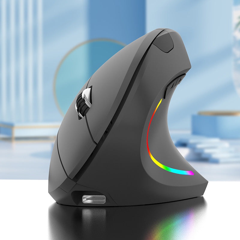 Ergonomic Vertical Wireless Mouse – 2.4G/Bluetooth, Rechargeable, RGB Light, 4 DPI Levels(grey)