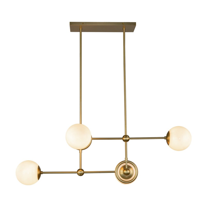 Four Light Chandelier from the Fiore Collection in Brushed Gold/Glossy Opal Glass Finish by Alora