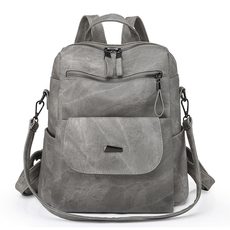 Stylish Women’s PU Leather Backpack – Versatile Shoulder Bag with Multiple Pockets(Gray)