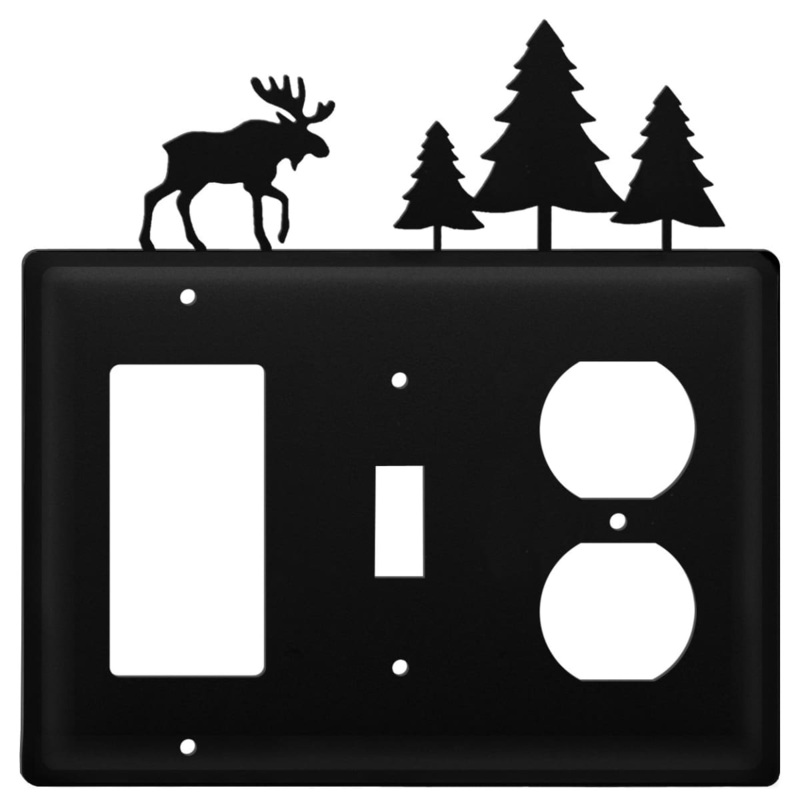 Village Wrought Iron EGSO-22 Triple Moose & Pine Trees Single GFI Switch and Outlet Cover CUSTOM Product