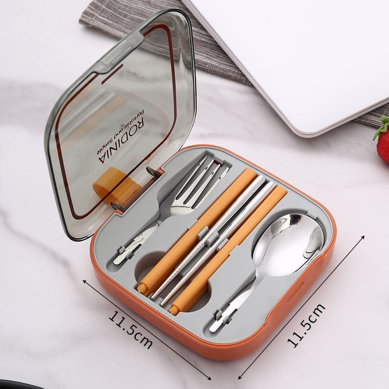 2 Sets Orange And Grey Portable Stainless Steel Cutlery Set –  Reusable Utensils (2 Fork, 2 Spoon, 2 pairs of Chopsticks) with Compact Travel Case