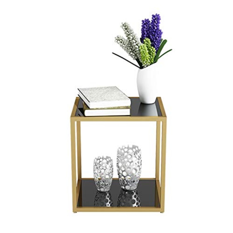 Comodini Metallo Vetro 2-Tier Comodino Magazzinaggio Pie’di Creativo Tea Desk Comodino tavolino Piccolo Spazio Vintage Comodini Letto (Color : Gold)