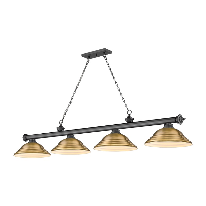 Cordon 4-Light Billiard Bronze Plate Dome Rubbed Brass Steel