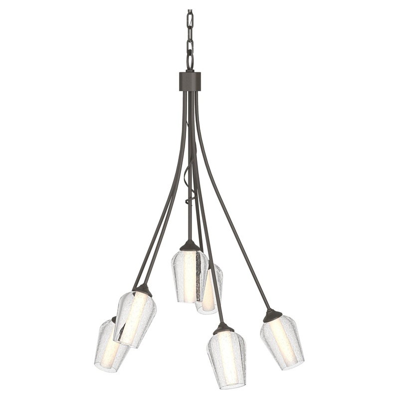 Flora 6-Arm Chandelier Dark Smoke Seeded Glass with Opal Diffuser (ZS)