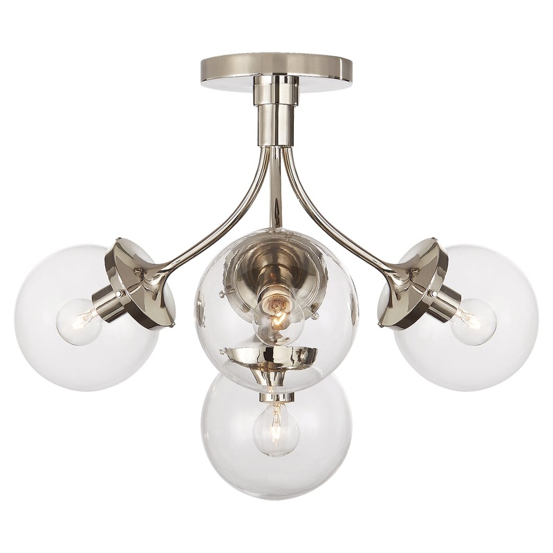 Four Light Semi Flush Mount from the Prescott Collection in Polished Nickel Finish by Visual Comfort Signature