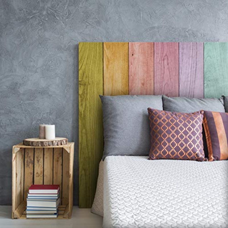 MEGADECOR – Testiera per letto in PVC, decorativa, effetto legno, assi arcobaleno, multicolore, diverse misure