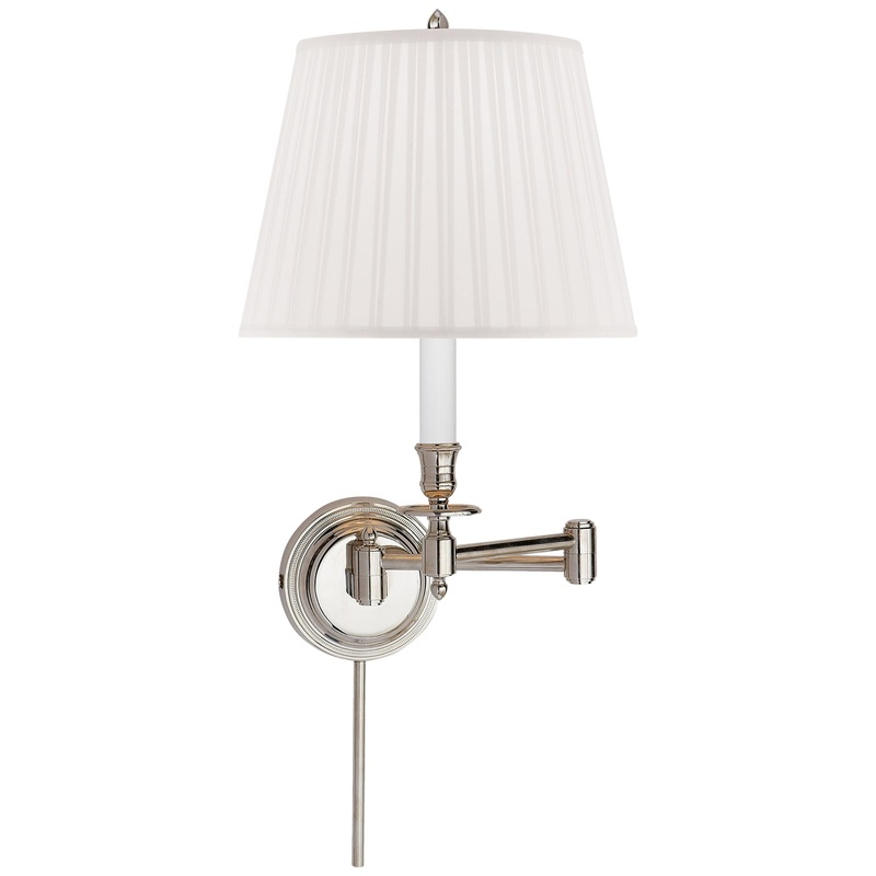 One Light Swing Arm Wall Lamp from the Candle Stick Collection in Polished Nickel Finish by Visual Comfort Signature