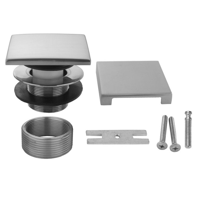 Tub Drain Square Top Toe Control with Square No Hole Faceplate Satin Nickel Brass 3 Inch