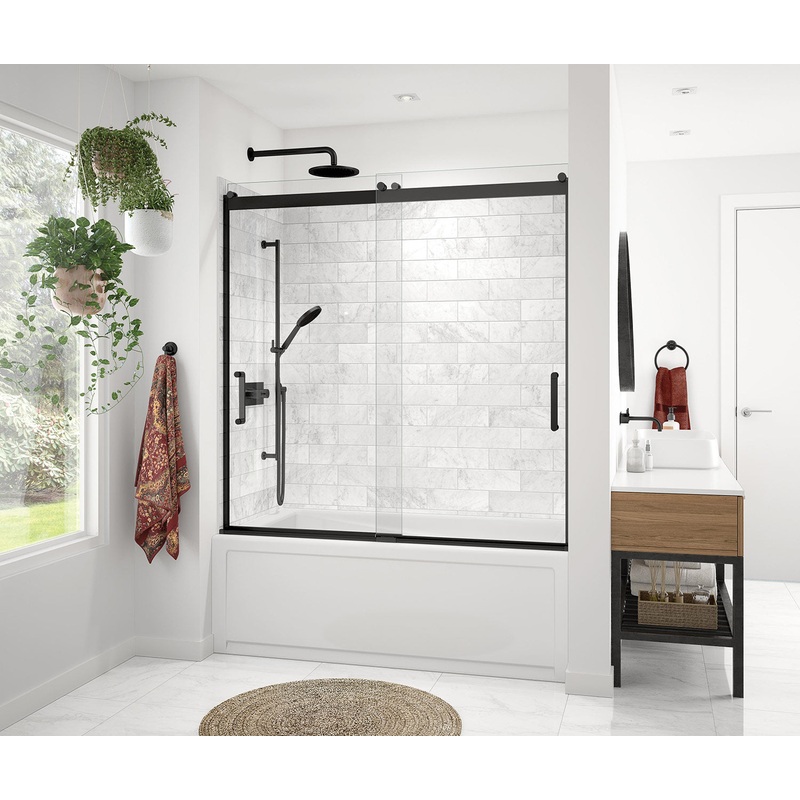 MAAX 136692-900-340-000 Revelation Round 56-59 in. x 56 -59  in. 6 mm Bypass Tub Door for Alcove Installation with Clear glass in Matte Black