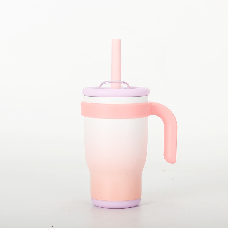 Peach Pink Gradient 14oz Insulated Tumbler with Handle & Straw – 304 Stainless Steel Car Cup (Contrast Color)