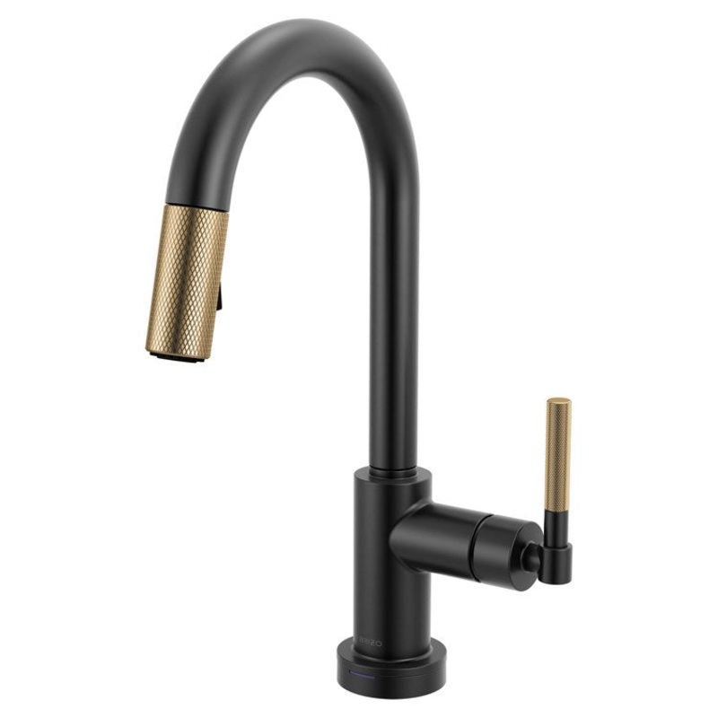 Prep Faucet Litze Smarttouch 1 Knurled Handle ADA Matte Black/Brilliance Luxe Gold Pull Down Dual Function Arc 360 DEG Swivel 1.8 Gallons per Minute