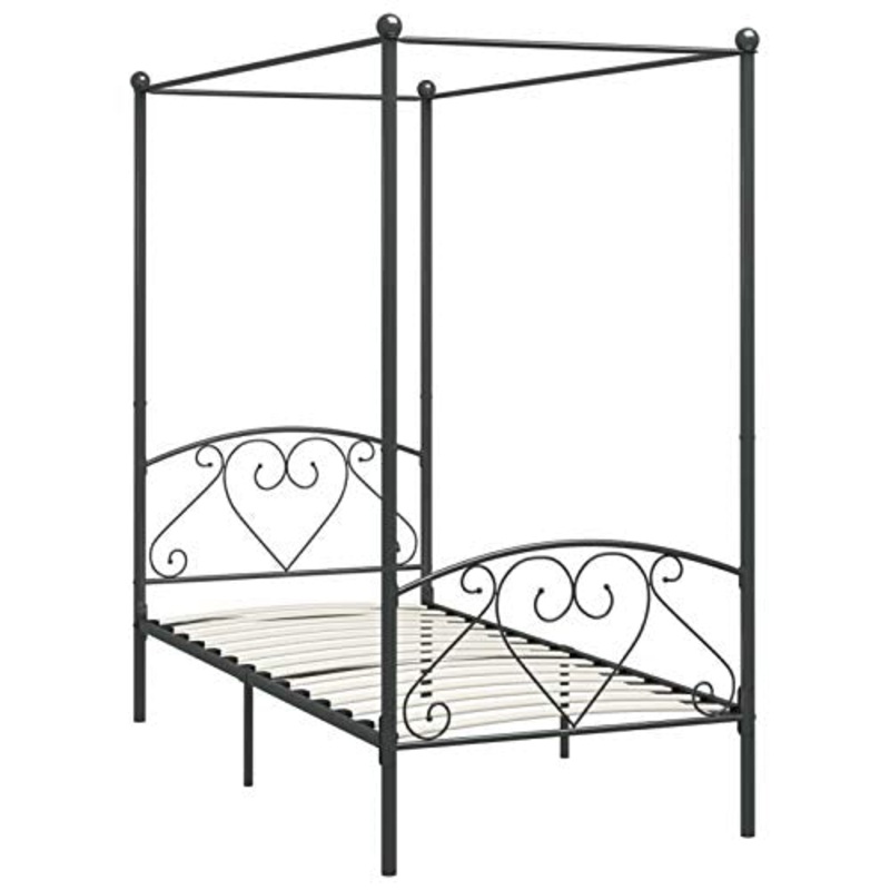 Tidyard Letto a Baldacchino Grigio in Metallo 120×200 cm,Letto a Soppalco,per Camera da Letto, Camera degli Ospiti, Dormitorio