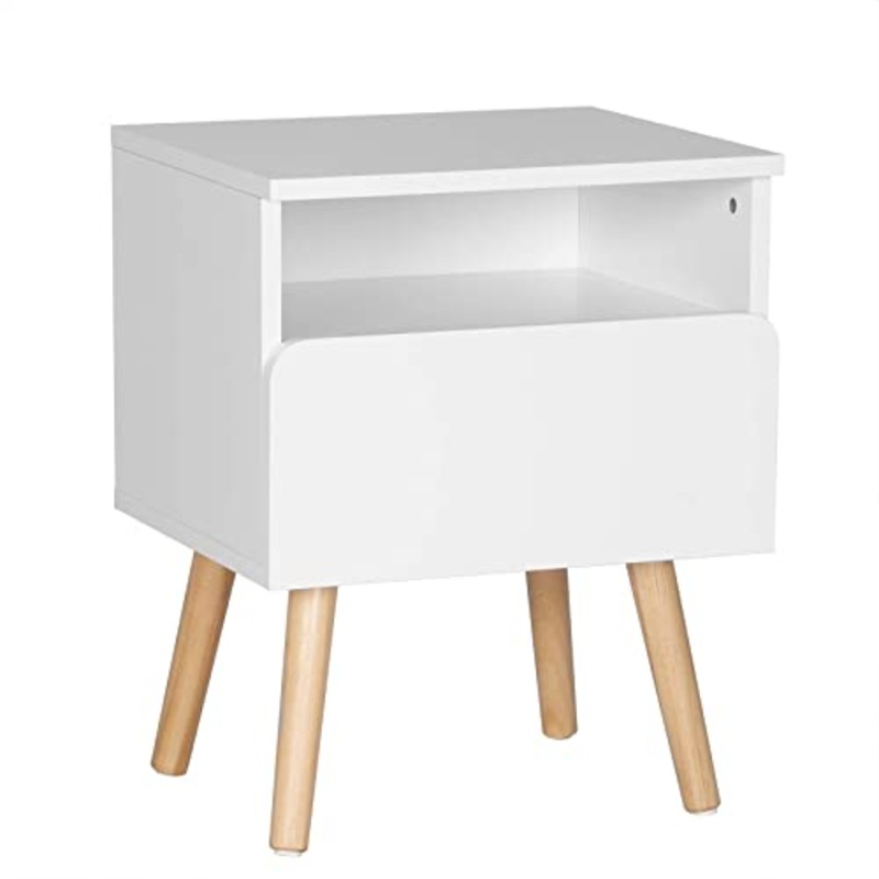 WOLTU TSR58ws Comodino Bianco con Cassetto Comodini da Notte Organizzatore da Letto in Legno