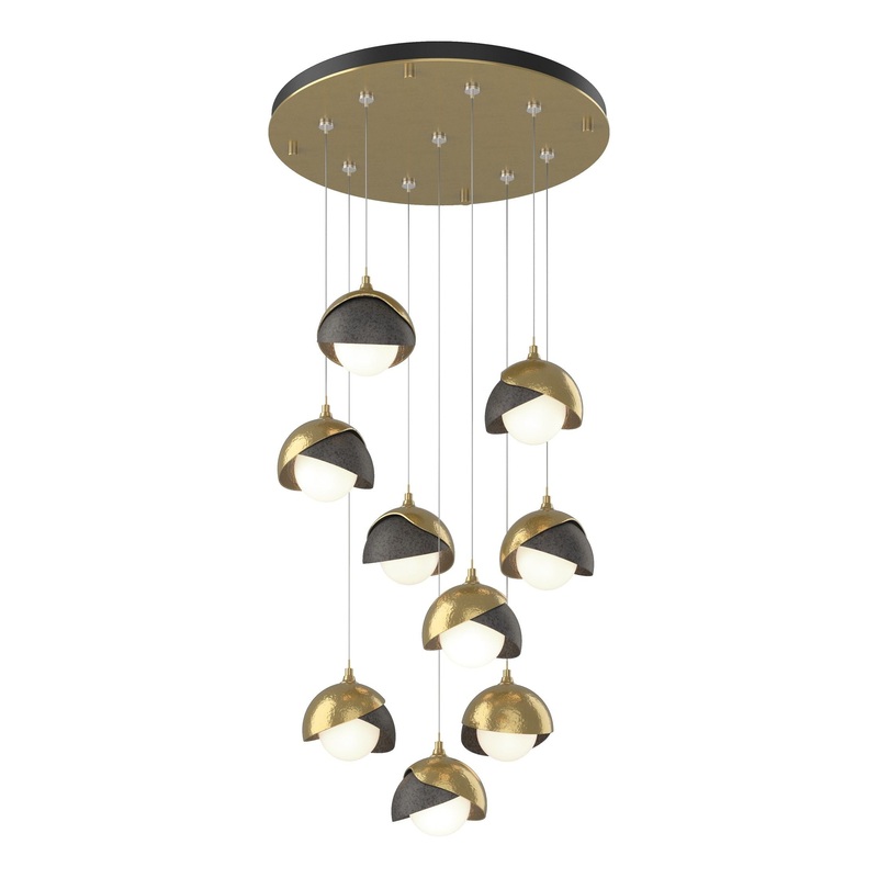 Brooklyn 9-Light Double Shade Pendant Modern Brass Natural Iron