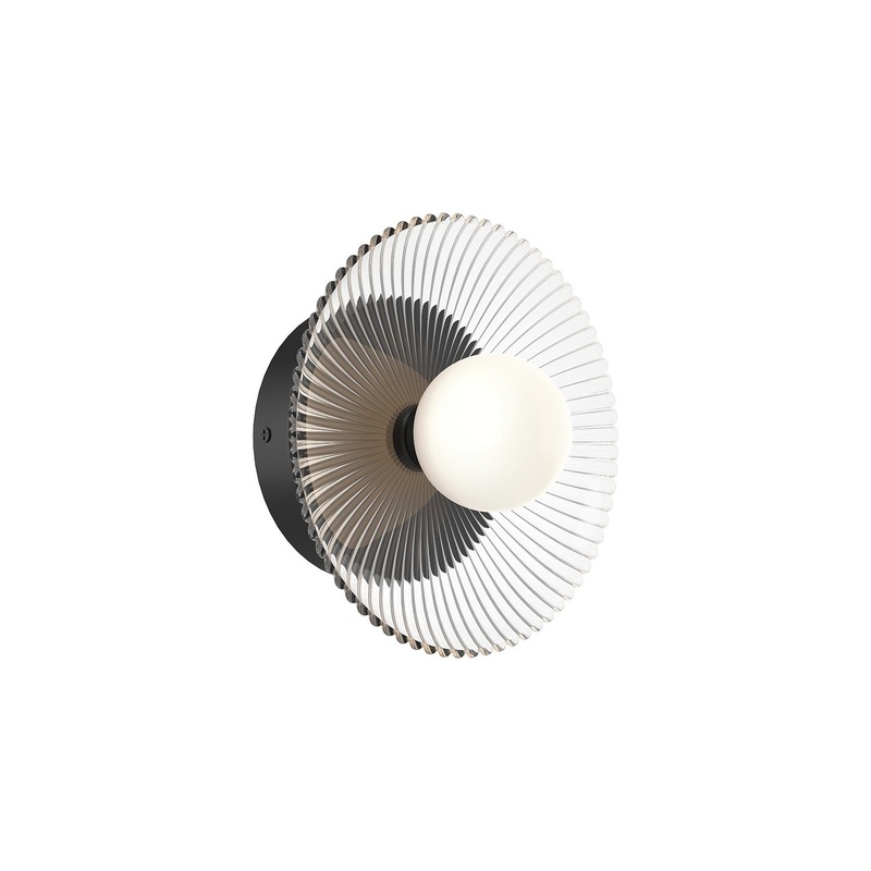 LED Wall Sconce from the Hera Collection in Brushed Gold/Clear Ribbed Glass|Matte Black/Clear Ribbed Glass Finish by Alora