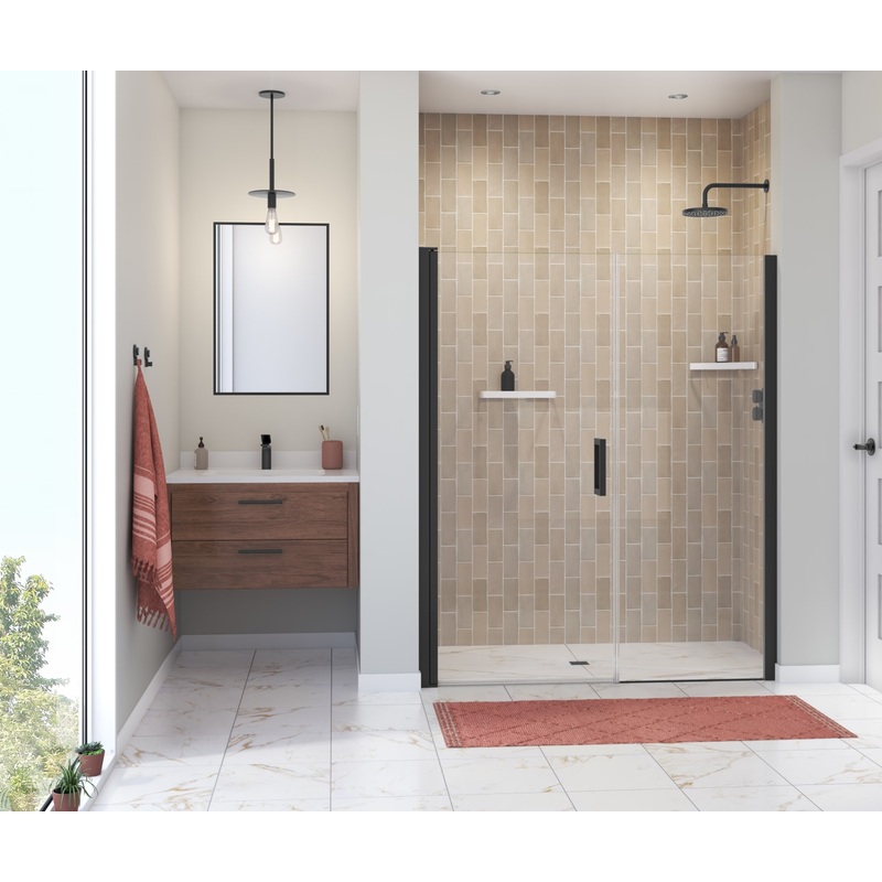 MAAX 138276-900-340-101 Manhattan 55-57 x 68 in. 6 mm Pivot Shower Door for Alcove Installation with Clear glass & Square Handle in Matte Black