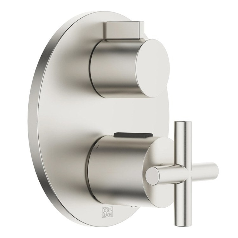 Thermostatic Trim TARA Concealed with 1 Way Volume Control 2 Cross/Knob Brushed Platinum ADA