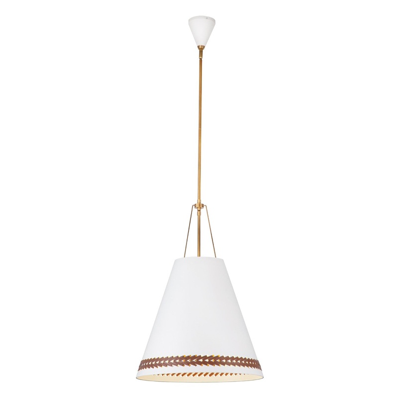 Three Light Pendant from the Brickell Collection in Matte White/Hazelnut Leather Finish by Alora