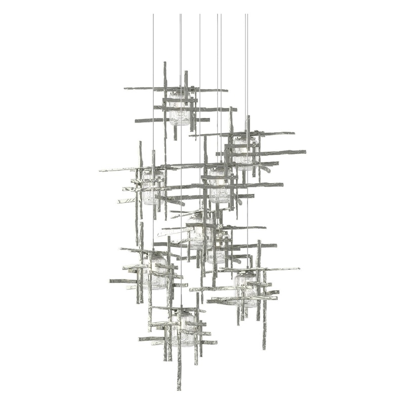 Tura 9-Light Seeded Glass Pendant Sterling