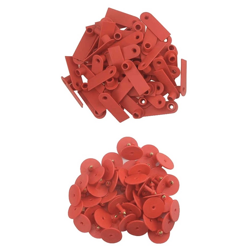 100x Cattle Ear Tags Set – 5x2cm Mini Red Blank Cow Pig Sheep Livestock Label