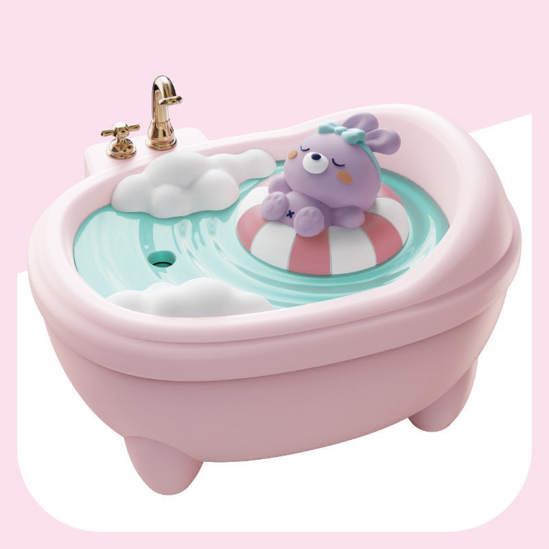 Adorable Bathtub Humidifier with Colorful Night Light – USB-C, 340ml, Auto Shut-Off(Pink Rabbit)