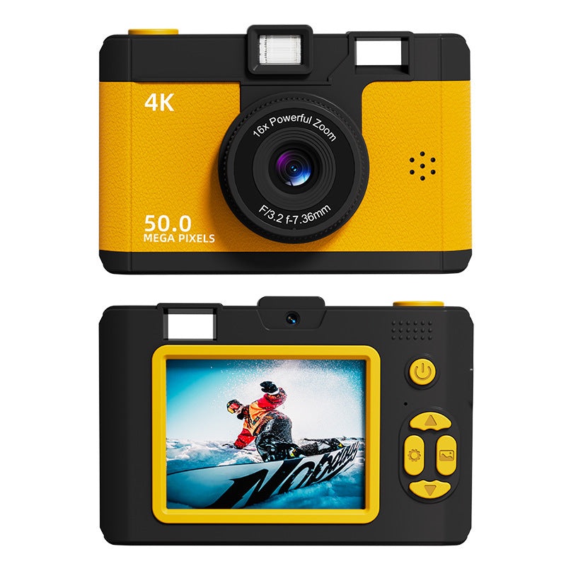Compact 4K Digital Camera – 50MP, 16x Zoom, 2.4-inch IPS Screen, WiFi & Fill Light – Retro CCD Style(Yellow)