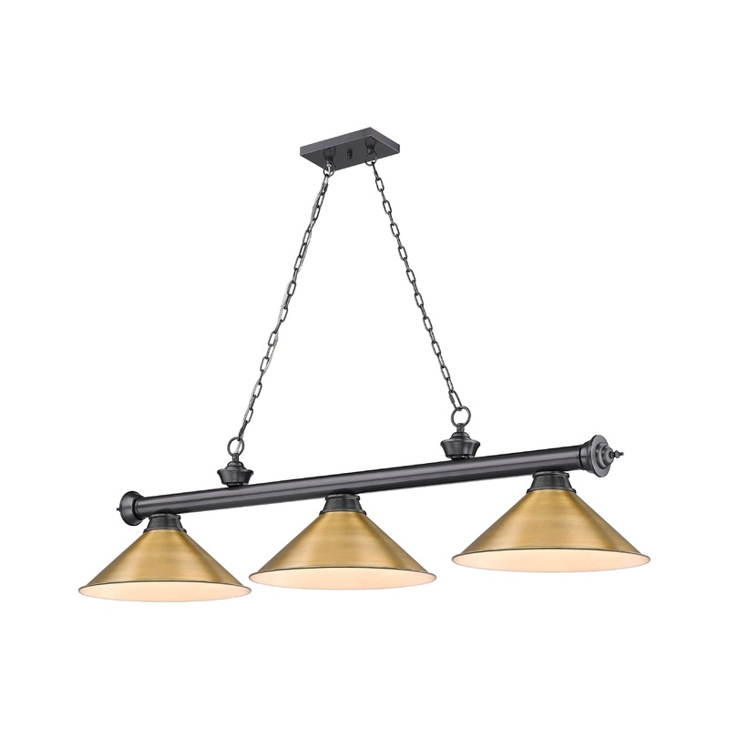 Cordon 3-Light Billiard Bronze Plate Cone Rubbed Brass Steel