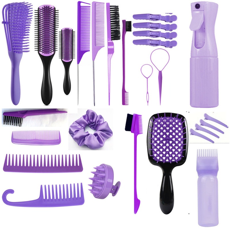 Purple Ultimate 27-Piece Hair Styling & Care Kit – Detangling Brushes, Combs, Scalp Massager & Salon Accessories