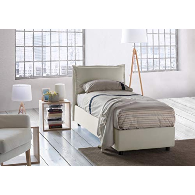 Talamo Italia Letto contenitore Singolo Veronica, Made in Italy, Testata e rivestimento in tessuto, Apertura frontale, adatto per materasso cm 80×190, Bianco