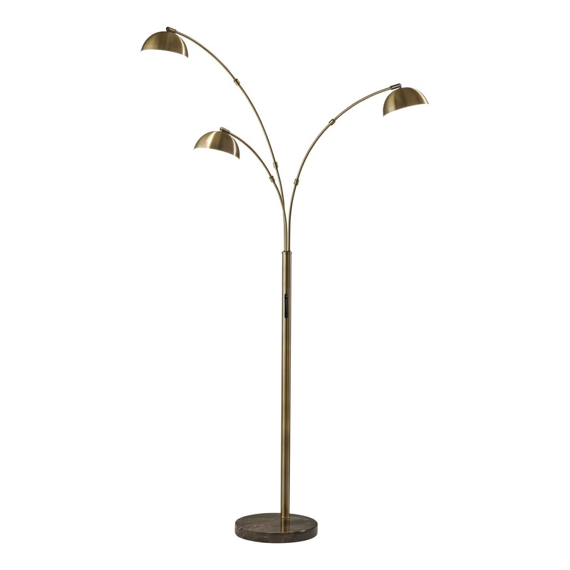 Bolton LED 3-Arm Arc Lamp with Smart Switch Antique Brass