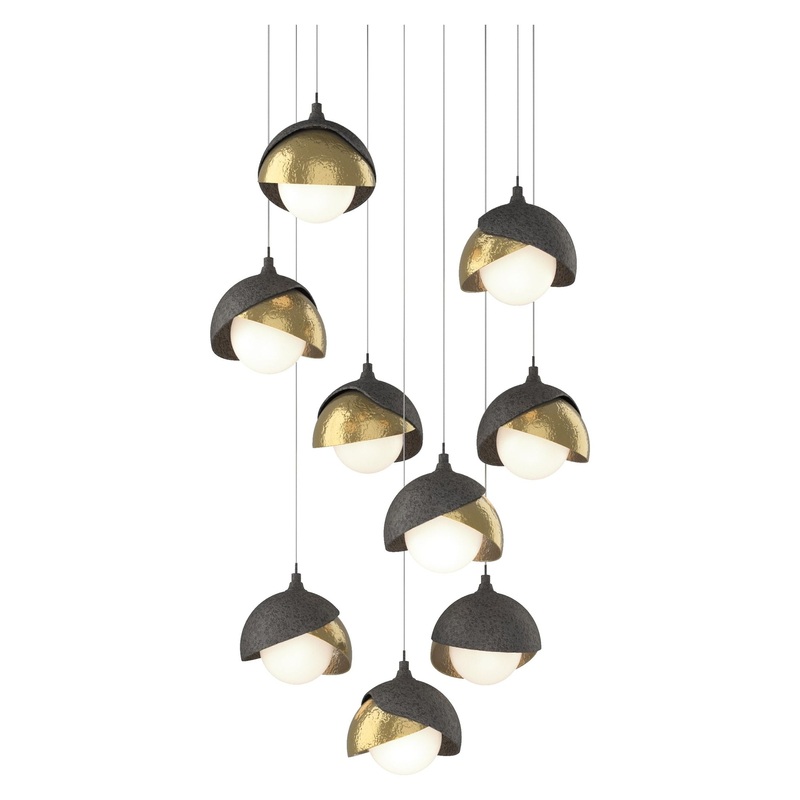 Brooklyn 9-Light Double Shade Pendant Natural Iron Modern Brass