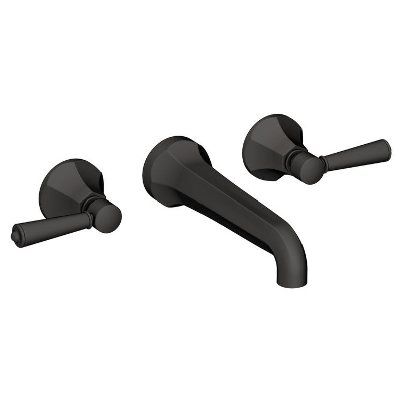 Lavatory Faucet Metropole Wall Mount 8 Inch Spread 2 Lever ADA WaterSense Flat Black 1.2 Gallons Per Minute Brass Less Drain Spout Reach 7-1/2 Inch