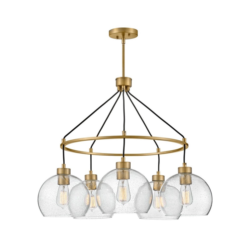 LED Chandelier from the Rumi Collection in Lacquered Brass Finish by Lark