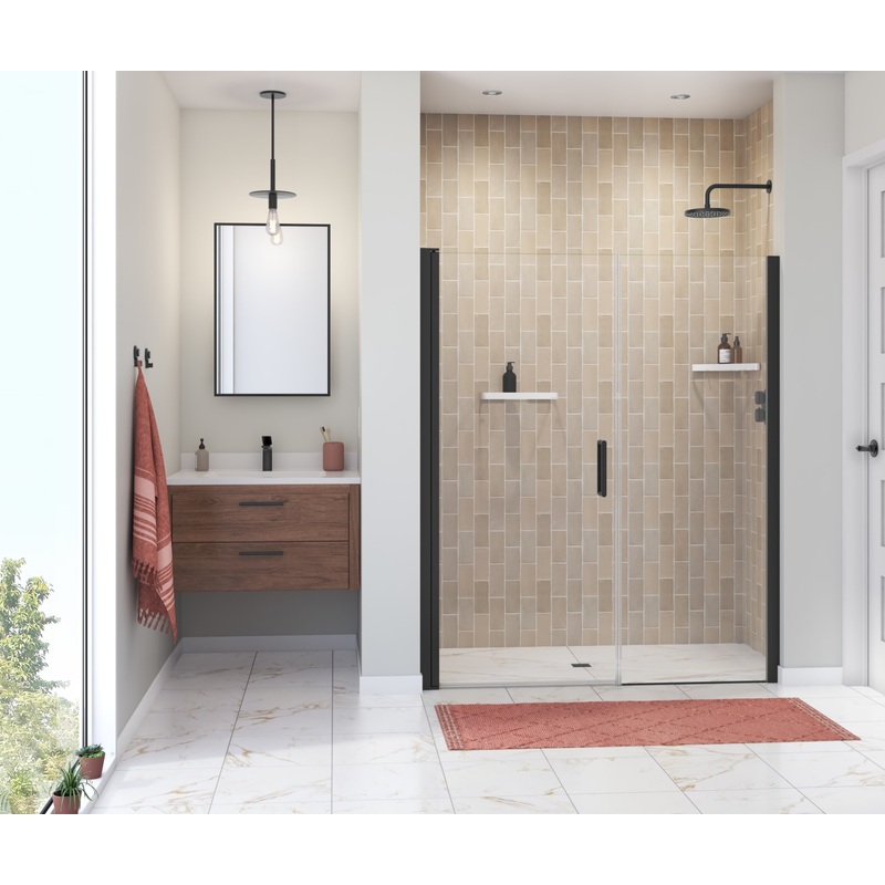 MAAX 138276-900-340-100 Manhattan 55-57 x 68 in. 6 mm Pivot Shower Door for Alcove Installation with Clear glass & Round Handle in Matte Black