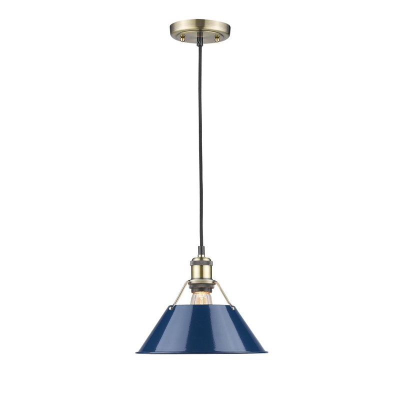 Orwell AB 1 Light Pendant – 10″ in Aged Brass with Navy Blue Shade