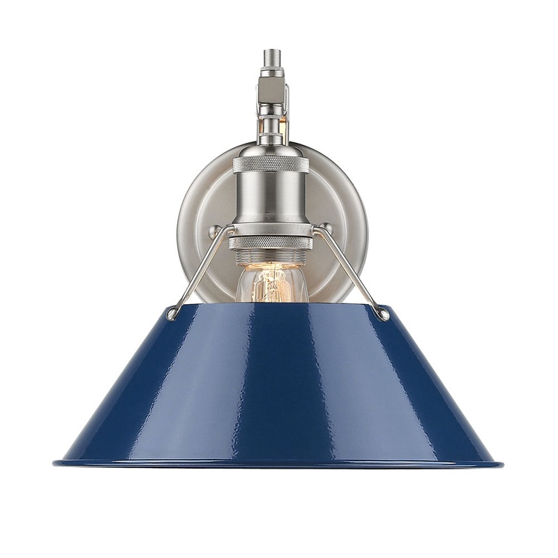 Orwell PW 1 Light Wall Sconce in Pewter with Navy Blue Shade