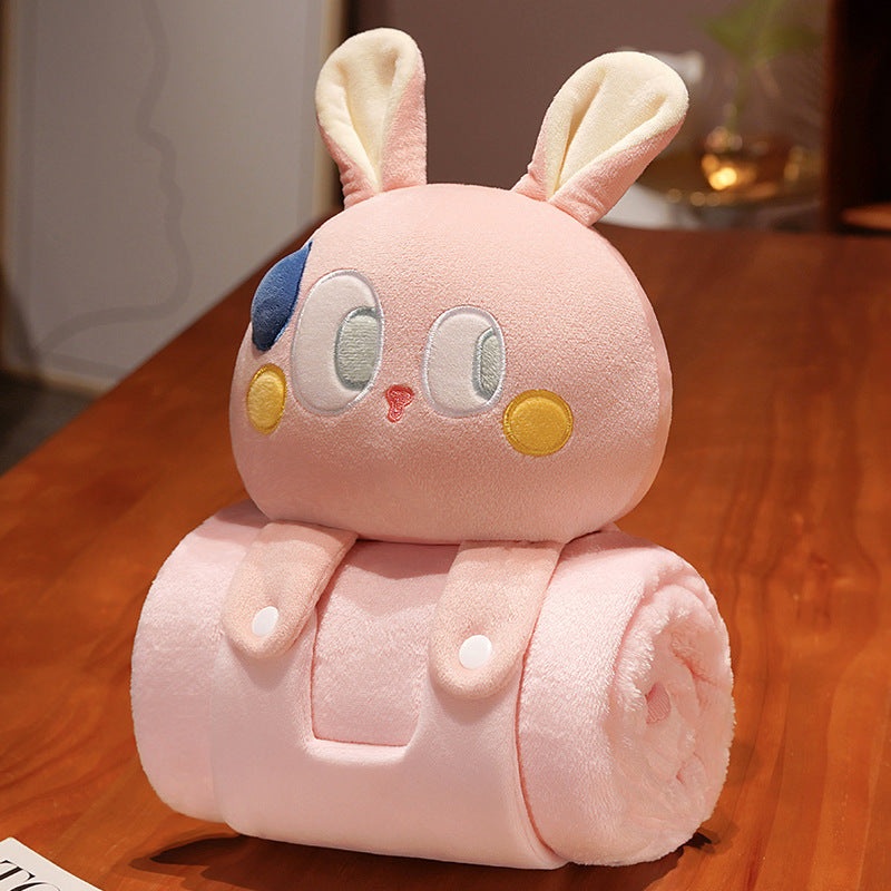 Plush 2-in-1 Pillow Blanket – Adorable Design for Cozy Comfort(Pink Rabbit)