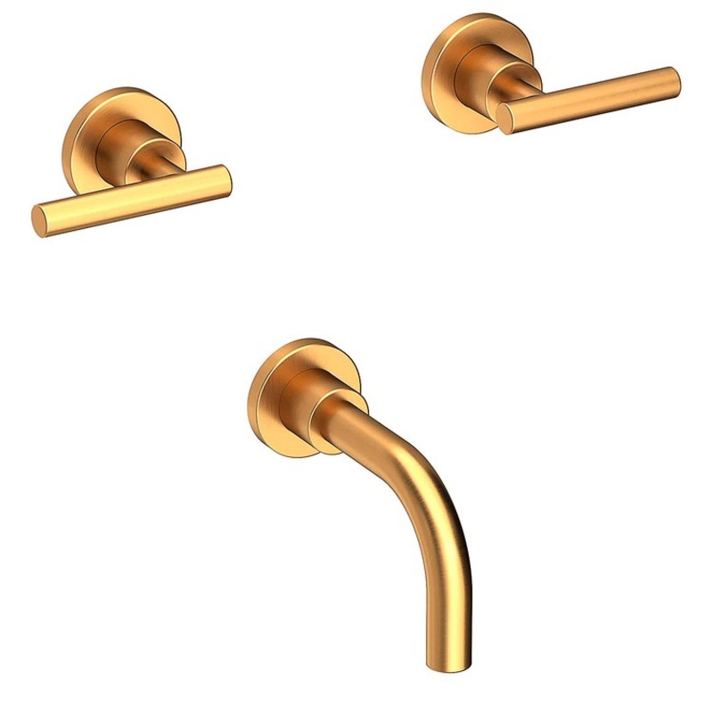 Tub Filler Trim East Linear Wall Mount 2 Lever Satin Gold PVD ADA 7-7/8 Inch Spread