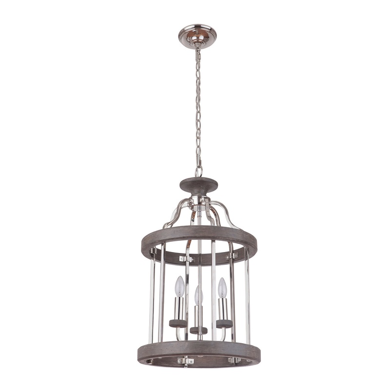 Craftmade 36533-PLNGRW Ashwood Three Light Foyer Pendant Polished Nickel/Greywood (Discontinued)